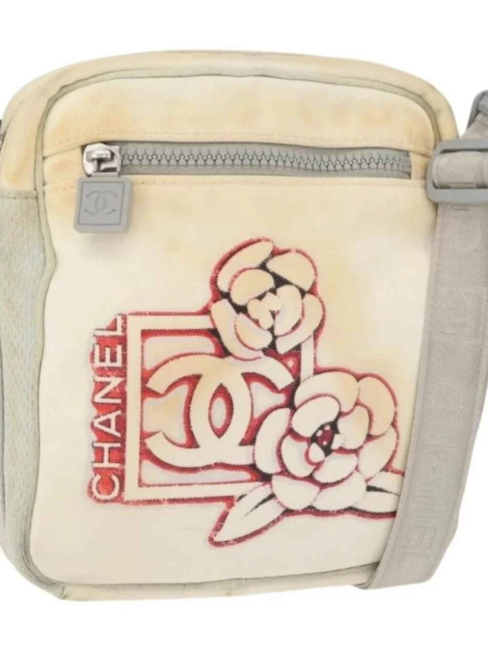 CHANEL Sports Line Shoulder Bag Nylon White Silver CC Auth bs34864